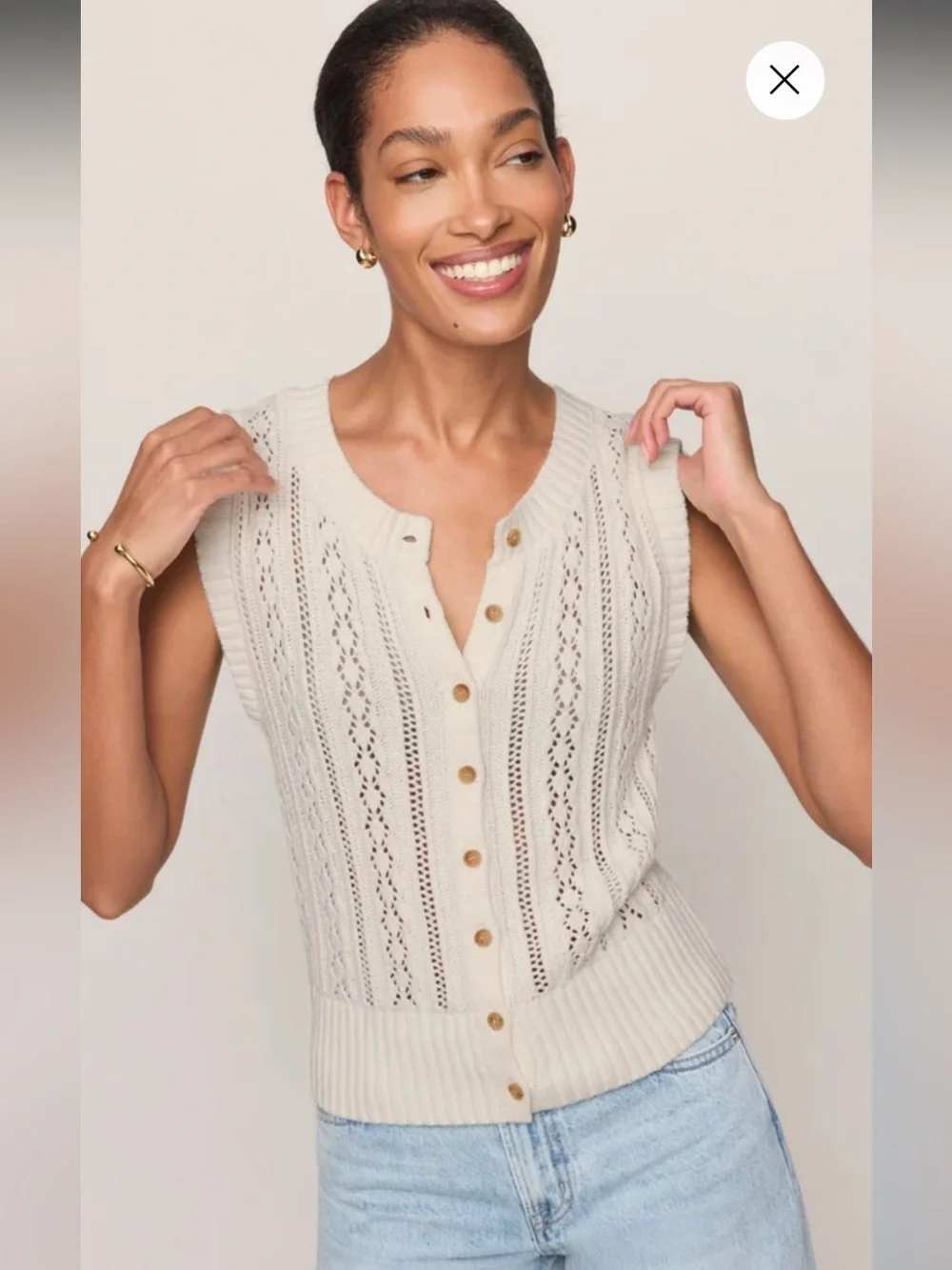 z supply cabot cream crochet button front sweater vest blouse size small NEW